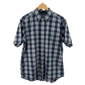 Gap Blue White Plaid Check Button Up Short Sleeve Shirt Mens Medium Regular Fit